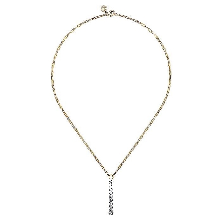 14K Yellow and White Gold Gabriel Vertical Bar Link 17inch Paperclip Chain Necklace w/Diams=.49ctw SI2 H-I #NK7561M45JJ (S1969627) 