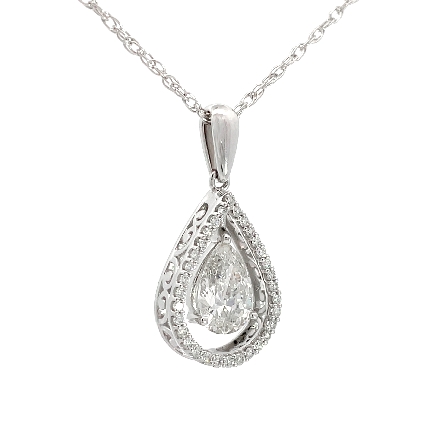 14K White Gold Pear Halo Dangle Pendant w/1 Pear Shaped Diamond=2.02ct SI2 F GIA#2225792952 and Diams=.33ctw SI2 G-H on 18inch Chain #65880