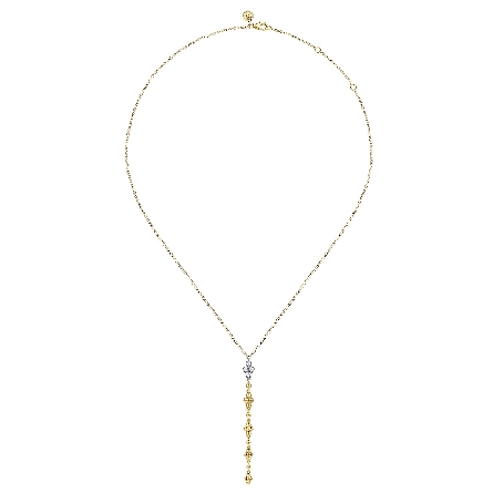 14K Yellow and White Gold Bujukan Gabriel Clover Drop Necklace w/Diams=.19ctw SI2 H-I #NK7982M45JJ (S2119607)