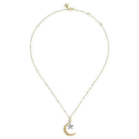 14K Yellow and White Gold Gabriel Moon and Star 15.5-17.5inch Adjustable Necklace w/Diams=.11ctw SI2 H-I #NK7990M45JJ (S2119633)