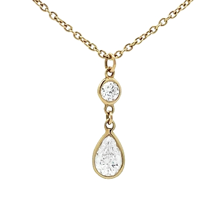 14K Yellow Gold 16inch Bezel Drop Necklace w/Pear and Round Diams=.55ctw SI2 G-H #PD18-184-1YB