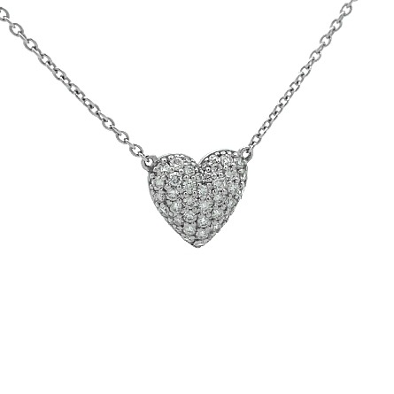 14K White Gold 16-18inch Pave Heart Necklace w/Diams=.37ctw SI2 G-H #PP24-38B
