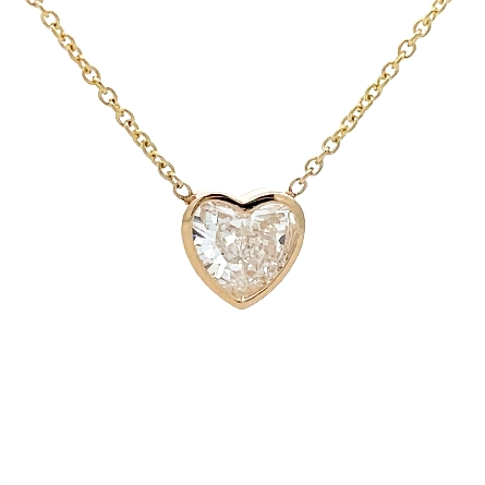 14K Yellow Gold 18inch Heart Bezel Station Necklace w/1 Heart Diamond=.92ct SI1 F GIA#2231161087 #RMT1209-1YB