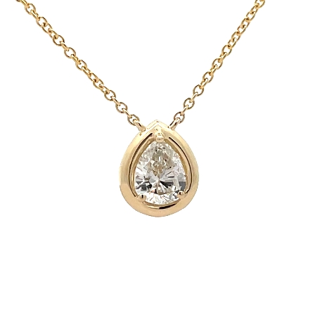 14K Yellow Gold Adjustable 16-18inch Bezel Necklace w/1 Pear Diamond=.75ct I1 I #RMT1219YB