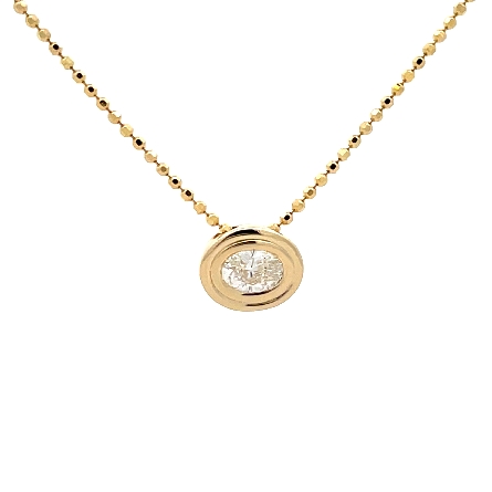 14K Yellow Gold 18inch Beaded Chain Bezel Necklace w/1 Oval Diamond=.40ct VVS H #RMT1215YB-OV