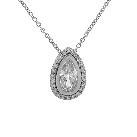 14K White Gold Adjustable 16-18inch Pear Halo Necklace w/1 Pear Diamond=.84ct VS2 I and Diams=.14ctw SI2 G-H #RMT1225B