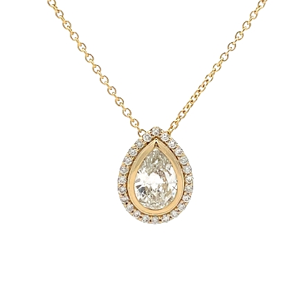 14K Yellow Gold Adjustable 16-18inch Pear Halo Necklace w/1 Pear Diamond=1.00ct SI1 I and Diams=.16ctw SI2 G-H #RMT1224YB