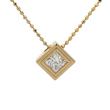 14K Yellow Gold 18inch Beaded Kite Shaped Bezel Necklace w/1 Princess Diamond=.71ct SI2 F #RMT1216YB-PR