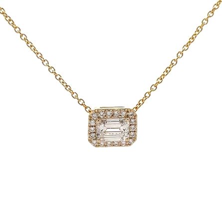 14K Yellow Gold 16inch Emerald Cut Halo Necklace w/1 Emerald Cut Diamond=.75ct IF G GIA#2111656309 and Diams=.11tw SI2 G-H #RMT1228YB