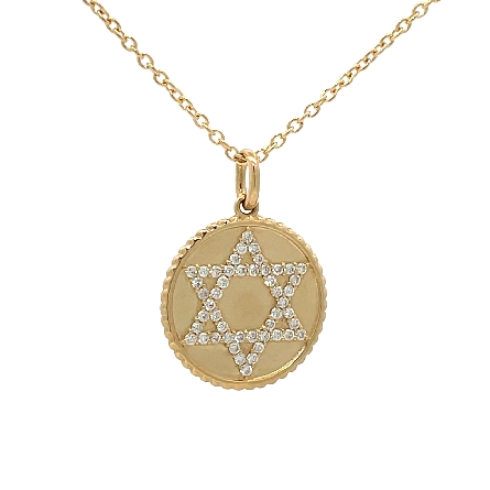 14K Yellow Gold 16inch Star of David Round Disk Necklace w/Diams=.19ctw SI2 G-H #PP24-20-1YB