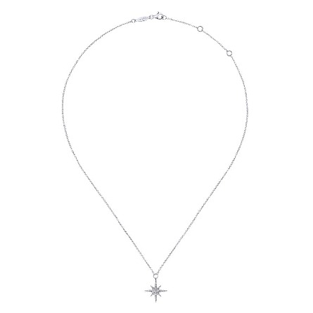 14K White Gold 15.5-17.5inch Pave Star Necklace w/Diams=.25ctw SI2 H-I #NK4847W45JJ (S1905543)