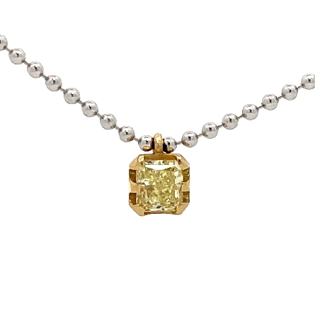 14K White and Yellow Gold 15.5-17.5inch Beaded Chain Dangle Necklace w/5 Fancy Yellow Radiant Diams=2.86ctw VS2 #FRA-57