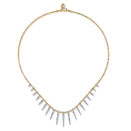 14K Yellow and White Gold Gabriel 16inch Bujukan Spike Station Necklace w/Diams=1.52ctw SI2 H-I #NK8079M45JJ (S2211896)