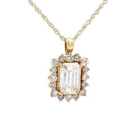 14K Yellow Gold 9x7mm Emerald-Cut Halo Pendant w/EmCut Diamond=1.91ct SI1 I GIA#5236751870 and 16Diams=.63tw SI H-I on 18inch Chain #86626