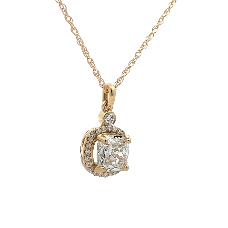 14K Yellow Gold Cushion Halo Pendant w/1 Cushion Diamond=1.82ct SI1 H GIA#119613656 and Diams=.17ctw SI H-I on 18inch Chain #86467