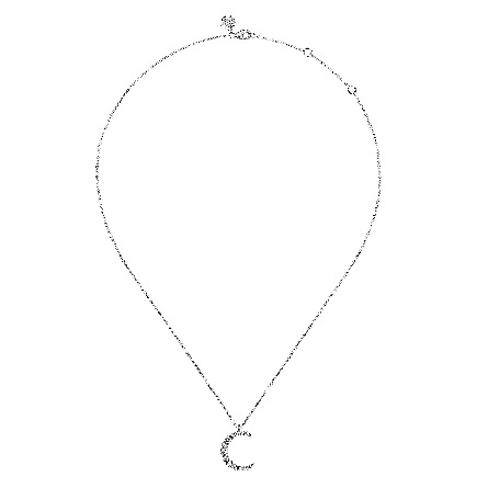 14K White Gold Gabriel Graduated Moon Pendant 15.5-17.5inch Necklace w/Diams=.34ctw SI2 H-I #NK7772W45JJ (S2232456)