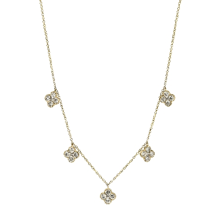 14K Yellow Gold 16-18inch Adjustable 5Cluster Dangle Necklace w/Diams=1.53ctw SI H-I #N-7478-H (M7895