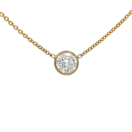 14K Yellow Gold Adjustable 16-18inch Solitaire Bezel Necklace w/1 Diamond=.75ct VVS2 F GIA#1296004 