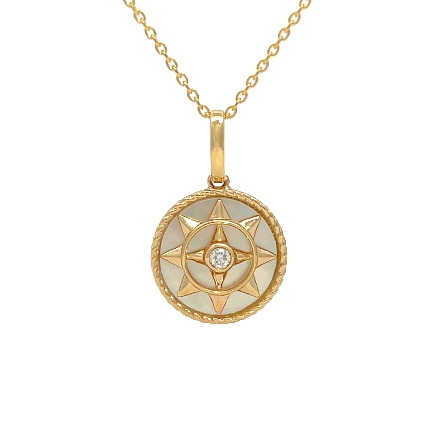 14K Yellow Gold Adjustable 16-18inch Compass Necklace w/Mother of Pearl=1.23ct and Diams=.02ctw VS-SI G-H #PP1253DMP