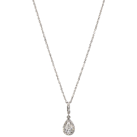 14K White Gold Dangle Pear Shaped Pendant w/1Diam=.98ctw SI1 F and Diams=.16ctw SI G-H on 18inch Chain #652177