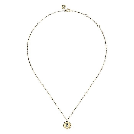 14K Yellow Gold 13mm Round E Initial Pendant Necklace w/Diams=.05 SI2 G-H 15.5-17.5inch Adjustable #NK7418E-Y45JJ (S1768486)