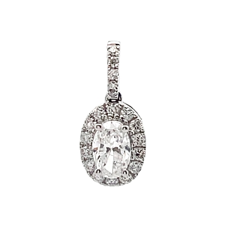 18K White Gold Oval Halo Pendant w/1 Oval Diamond=.31ct and 19Diams=.13ctw SI G-H #L84P02