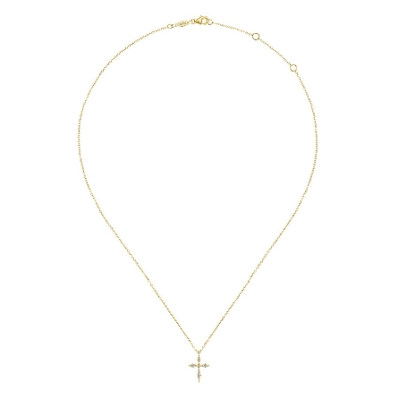 14K Yellow Gold Pointed Tips Cross Pendant w/Diams=.09tw SI2 H-I on 15.5-17.5inch Chain #NK5728Y45JJ (S2191142)