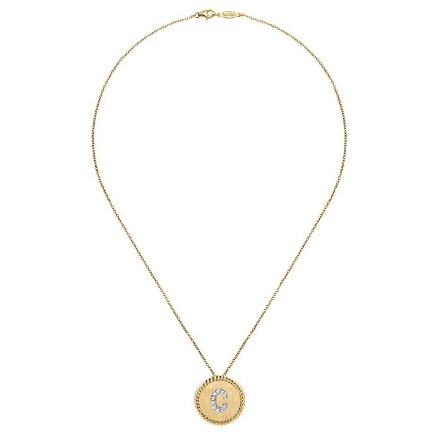 14K Yellow and White Gold Round Disc Initial C Slide w/Diams=.06ctw SI2 H-I on 18inch Chain #NK2645C-M45JJ (S2285776)