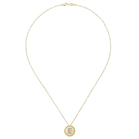 14K Yellow and White Gold Round Disc Initial E Slide w/Diams=.10ctw SI2 H-I on 18inch Chain #NK2645E-M45JJ (S1802045)