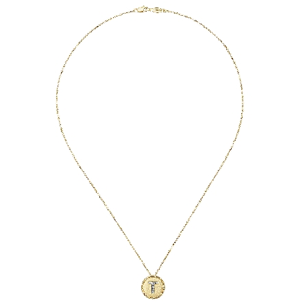 14K Yellow and White Gold Gabriel Round Disc Initial T Slide w/Diams=.07ctw SI2 H-I on 18inch Chain #NK2645T-M45JJ (S2285779)