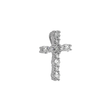 14K White Gold Alternating Sized Shared Prong Cross Pendant w/6Diams=.58ctw and 5Diams=.16ctw SI H-I #R2642
