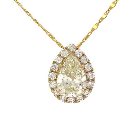 14K Yellow Gold Custom Pear Shaped Halo Pendant w/1 Pear Diamond=3.87ct SI1 L GIA#5231866199 and Diamonds=1.02ctw SI H-I 