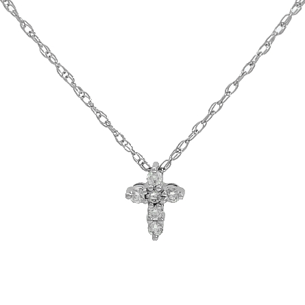 14K White Gold Small Cross Pendant w/Diams=.12ctw SI H-I on 16inch Loose Rope Chain #R2528