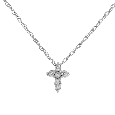 14K White Gold Small Cross Pendant w/Diams=.12ctw SI H-I on 16inch Loose Rope Chain #R2528
