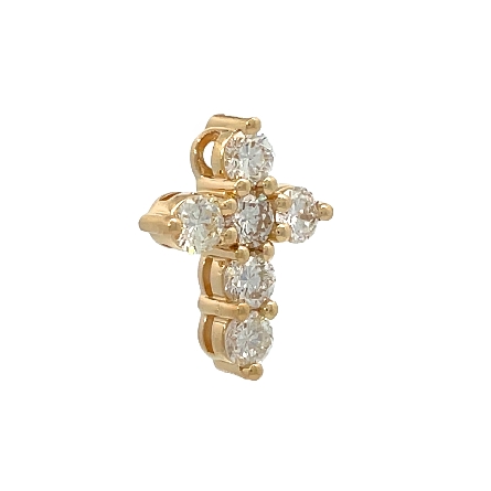 14K Yellow Gold Shared Prong Cross Pendant w/6Diamonds=1.24ctw SI H-I #R2538