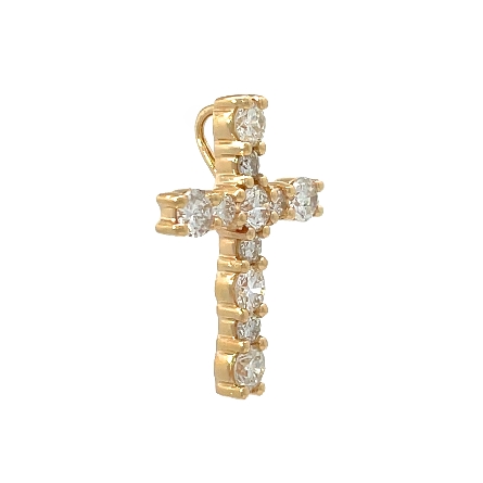 14K Yellow Gold Alternating Size Shared Prong Cross Pendant w/Diams=.26ctw and Diams=.93ctw SI H-I #R2644