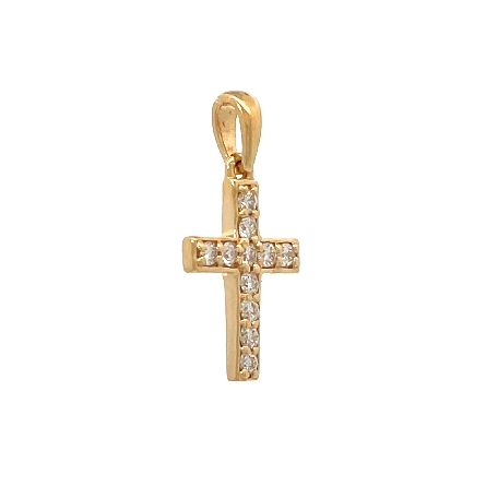 14K Yellow Gold Bead Set Shared Prong Cross Pendant w/11Diams=.21ctw SI H-I #R1997