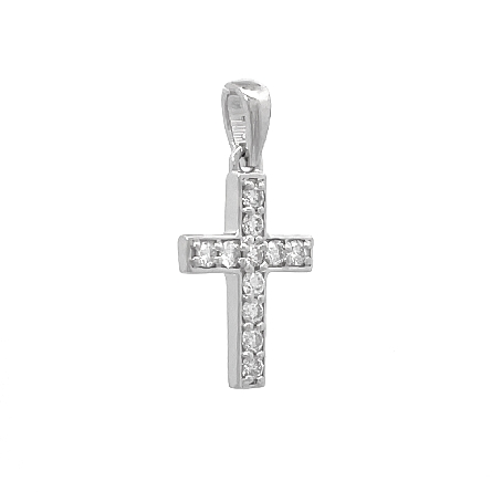 14K White Gold Bead Set Shared Prong Cross Pendant w/11Diams=.21ctw SI H-I #R1997