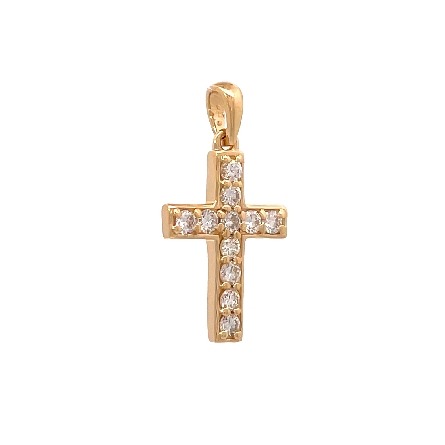 14K Yellow Gold Bead Set Shared Prong Cross Pendant w/11Diams=.44ctw SI H-I #R1999
