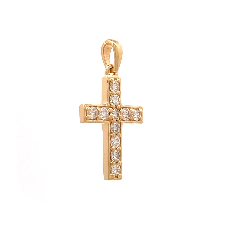 14K Yellow Gold Bead Set Shared Prong Cross Pendant w/11Diams=.44ctw SI H-I #R1999