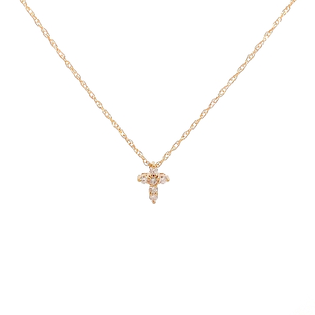 14K Yellow Gold 16inch Small Shared Prong Cross Necklace w/Diams=.12ctw SI H-I #R2528