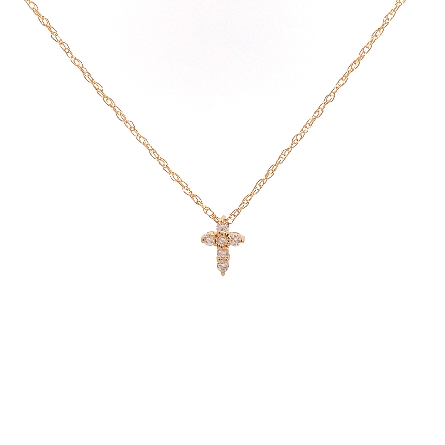 14K Yellow Gold 16inch Small Shared Prong Cross Necklace w/Diams=.12ctw SI H-I #R2528