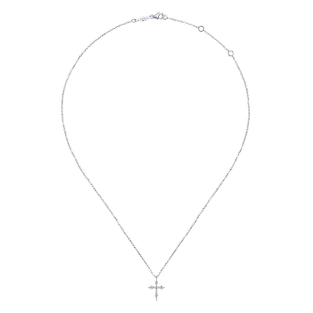 14K White Gold Pointed Tips Sculpted Cross Pendant w/Diams=.09ctw SI2 H-I on Adjustable 15.5-17.5inch Chain #NK5728W45JJ (S2342956)