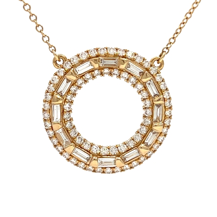 14K Yellow Gold Adjustable 16-18inch Double Circle Necklace w/Baguette Diams= .24ctw and Round Diams=.54ctw VS-SI G-H #PP1245D