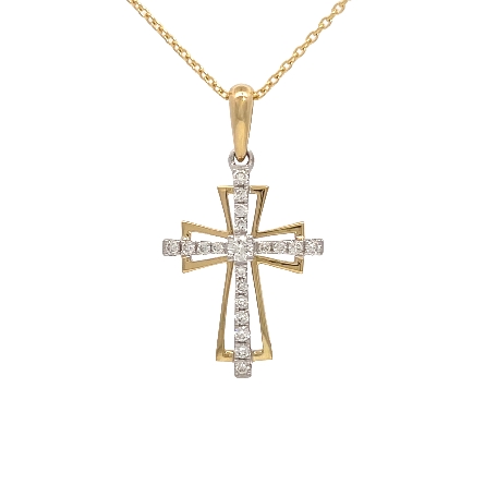14K Yellow Gold Adjustable 16-18inch Cross Necklace w/Diams=.18ctw VS-SI G-H #PP11096D
