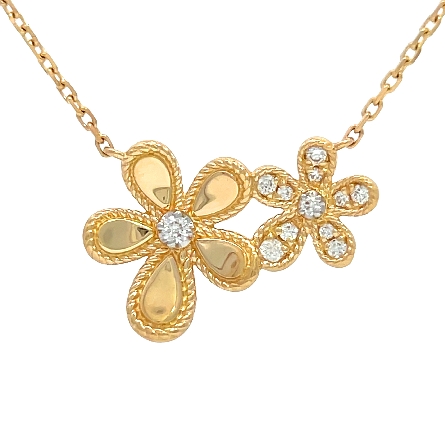 14K Yellow Gold Adjustable 16-18inch Two Flower Necklace w/Diams=.12ctw VS-SI G-H #PP1208D