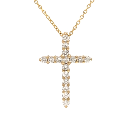 14K Yellow Gold Adjustable 16-18inch Cross Necklace w/Diams=.31ctw VS-SI G-H #PP815D