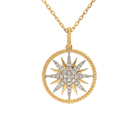 14K Yellow Gold Adjustable 16-18inch Starburst Circle Necklace w/Diams=.16ctw VS-SI G-H #PP1102D