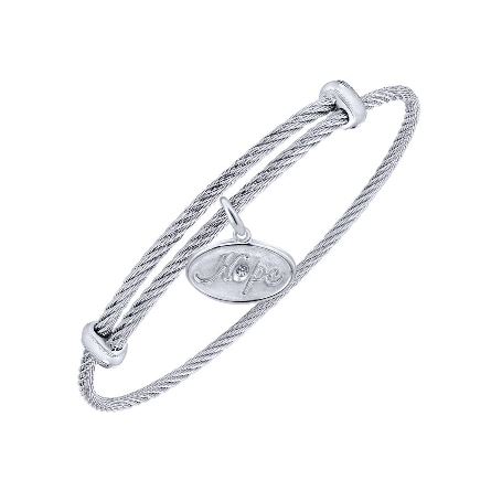 Sterling Silver and Stainless Steel Adjustable Bangle Dangle HOPE Charm w/Diam=.01ct #BG3618MX5JJ (S543294)