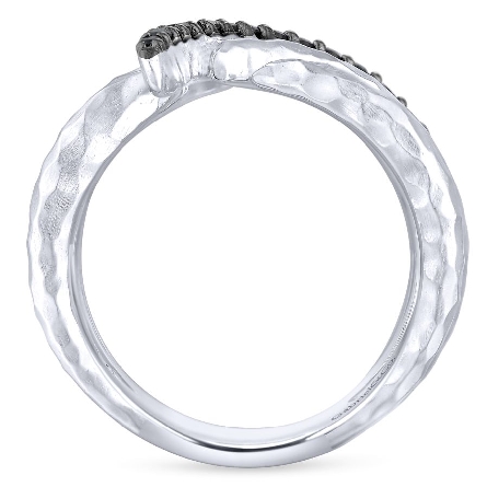 Sterling Silver Fashion Hammered CrissCross Ring w/Black Spinel=.61ctw Size 6.5 #LR51211SVJBS (S810410)
